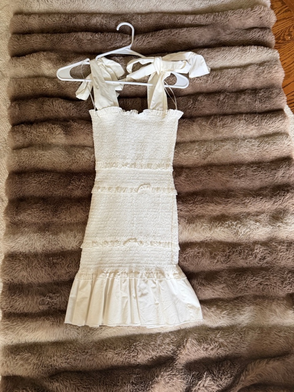 Altar’d State White Smocked Tie-Shoulder Mini Dress